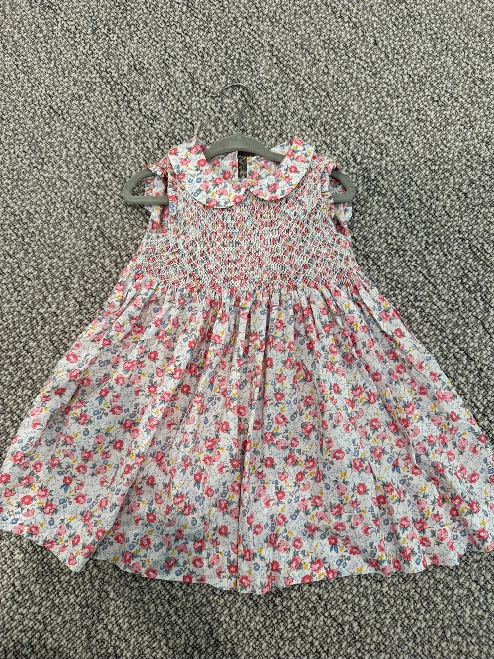 Smocked Floral Peter Pan Collar Dress for Girls in Pink and Blue